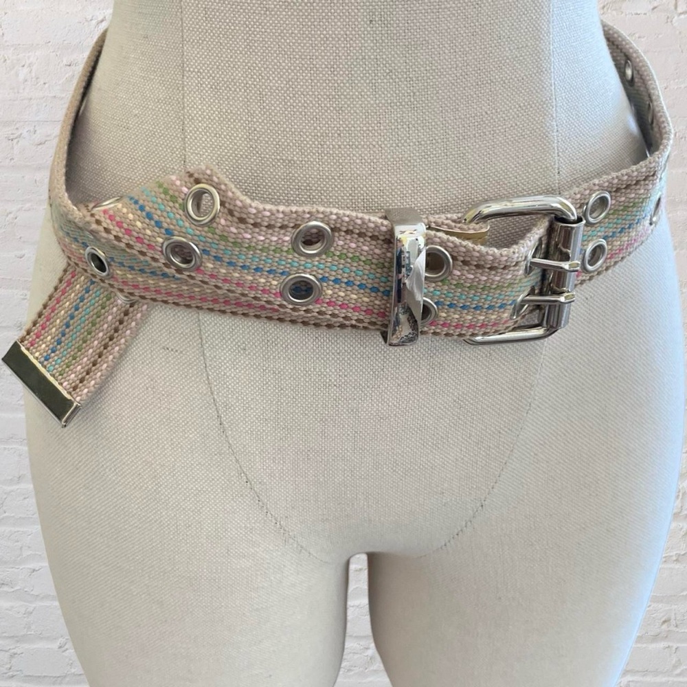 Multicolor Striped Cargo Canvas Belt with Silver Metal Grommets